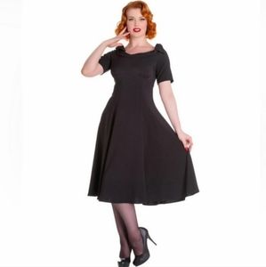New! Hell Bunny Vixen Bianca Bow Shoulder Midi Swing Retro Dress Women's Size M
